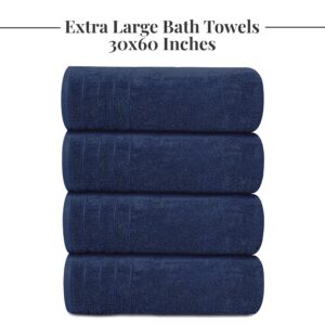 Tens Towels Large Bath Towels, 100% Cotton, 30 x 60 Inches Extra Large Bath Towels, Lighter Weight, Quicker to Dry, Super Absorbent, Perfect Bathroom Towels (Pack of 4, Navy)