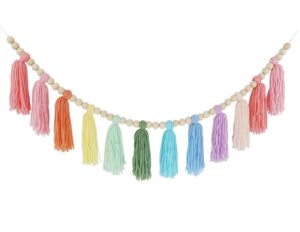 cotton tassel garland pastel banner, colorful party backdrop decorative wall hangings llama decorations for bedroom,nursery dorm room,birthday,baby shower, girls boho home decor gift (light 1 pack)