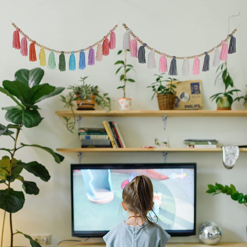 Cotton Tassel Garland Pastel Banner, Colorful Party Backdrop Decorative Wall Hangings Llama Decorations for Bedroom,Nursery Dorm Room,Birthday,Baby Shower, Girls Boho Home Decor Gift (Light 1 Pack)