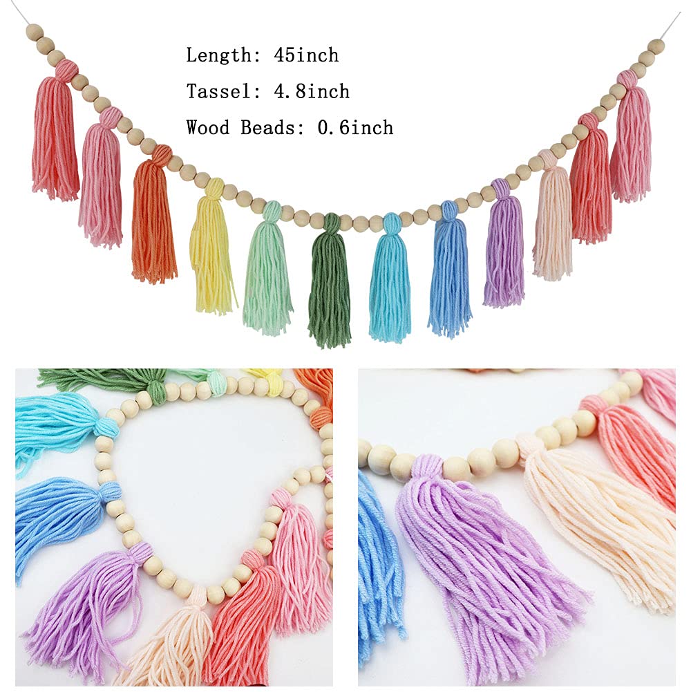 Cotton Tassel Garland Pastel Banner, Colorful Party Backdrop Decorative Wall Hangings Llama Decorations for Bedroom,Nursery Dorm Room,Birthday,Baby Shower, Girls Boho Home Decor Gift (Light 1 Pack)