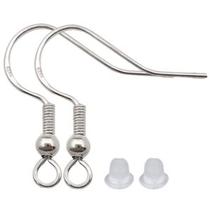 200 pcs/100 pairs 925 silver hypo-allergenic earring hooks fish hook ear wires french wire hooks jewelry findings earring parts diy making with 200 pcs clear rubber backs (11783)