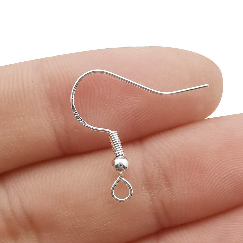 200 PCS/100 Pairs 925 Silver Hypo-allergenic Earring Hooks Fish Hook Ear Wires French Wire Hooks Jewelry Findings Earring Parts DIY Making with 200 PCS Clear Rubber Backs (11783)