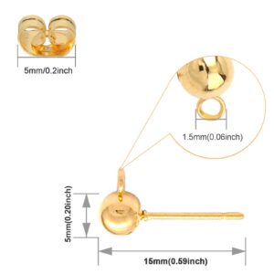 100pcs Ball Earring Studs with 100pcs Butterfly Earring Backs,KC Gold Round Ball Earring Hypoallergenic Ear Pins Spherical Earrings Earring Studs for Jewelry Making DIY Earring