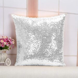 ShinyBeauty Throw Pillow Cases 2 Pack 12X12-Silver Sequin Pillow Cover Sofa Pillow Cases Sparkly Pillow Covers Designer Pillow Sequined Pillow Cover Decorative Pillows for Bed