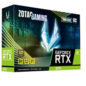 ZOTAC GAMING GeForce RTX 3070 Twin Edge OC 8GB GDDR6 256-bit 14 Gbps PCIE 4.0 Gaming Graphics Card, IceStorm 2.0 Advanced Cooling, White LED Logo Lighting, ZT-A30700H-10P