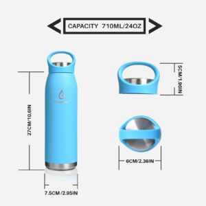 VOLCAROCK Insulated Water Bottle 24oz (710ml), Double Wall Stainless Steel Water bottle Durable Vacuum Flask Leakproof Non-sweat, Keep Cold 24H & Hot 12H