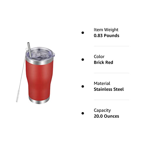 VEGOND 20oz Tumbler Stainless Steel Tumbler Cup with Lid And Straw Vacuum Insulated Double Wall Travel Coffee Mug(Brick red 1 Pack)