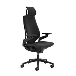 Steelcase Gesture Office Chair with Head Rest - Ergonomic Work Chair with Wheels for Carpet - Comfortable Office Chair - Intuitive-to-Adjust Chairs for Desk - 360-Degree Arms - Licorice Fabric