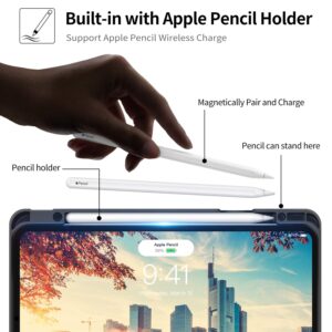 HOLIMET iPad Pro 12.9 Case 6th/5th/4th/3rd Generation Case New 2022 2021 2020 2018 with Pencil Holder Pocket Strap Folio Stand Cover Soft TPU Back Shockproof, Auto Sleep/Wake,Vegan Leather