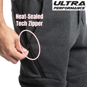 Ultra Performance 3 Pack Fleece Active Tech Joggers for Men, Mens Sweatpants with Zipper Pockets