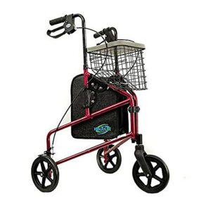 rollator walker aluminum 3 wheel for seniors, foldable lightweight three wheel walker traveler mobility rollator 3 wheels walker with basket tray, pouch, brakes, narrow walker for small spaces (red)