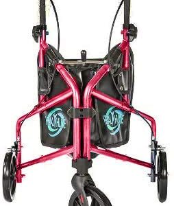 Rollator Walker Aluminum 3 Wheel for Seniors, Foldable Lightweight Three Wheel Walker Traveler Mobility Rollator 3 Wheels Walker with Basket Tray, Pouch, Brakes, Narrow Walker for Small Spaces (RED)