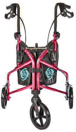 Rollator Walker Aluminum 3 Wheel for Seniors, Foldable Lightweight Three Wheel Walker Traveler Mobility Rollator 3 Wheels Walker with Basket Tray, Pouch, Brakes, Narrow Walker for Small Spaces (RED)