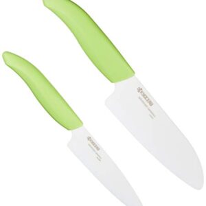 Kyocera Revolution 2-Piece Ceramic Knife Set: Chef Knife For Your Cooking Needs, 5.5" Santoku and 4.5" Utility Knife, White Blades with Green Handles, White/Green