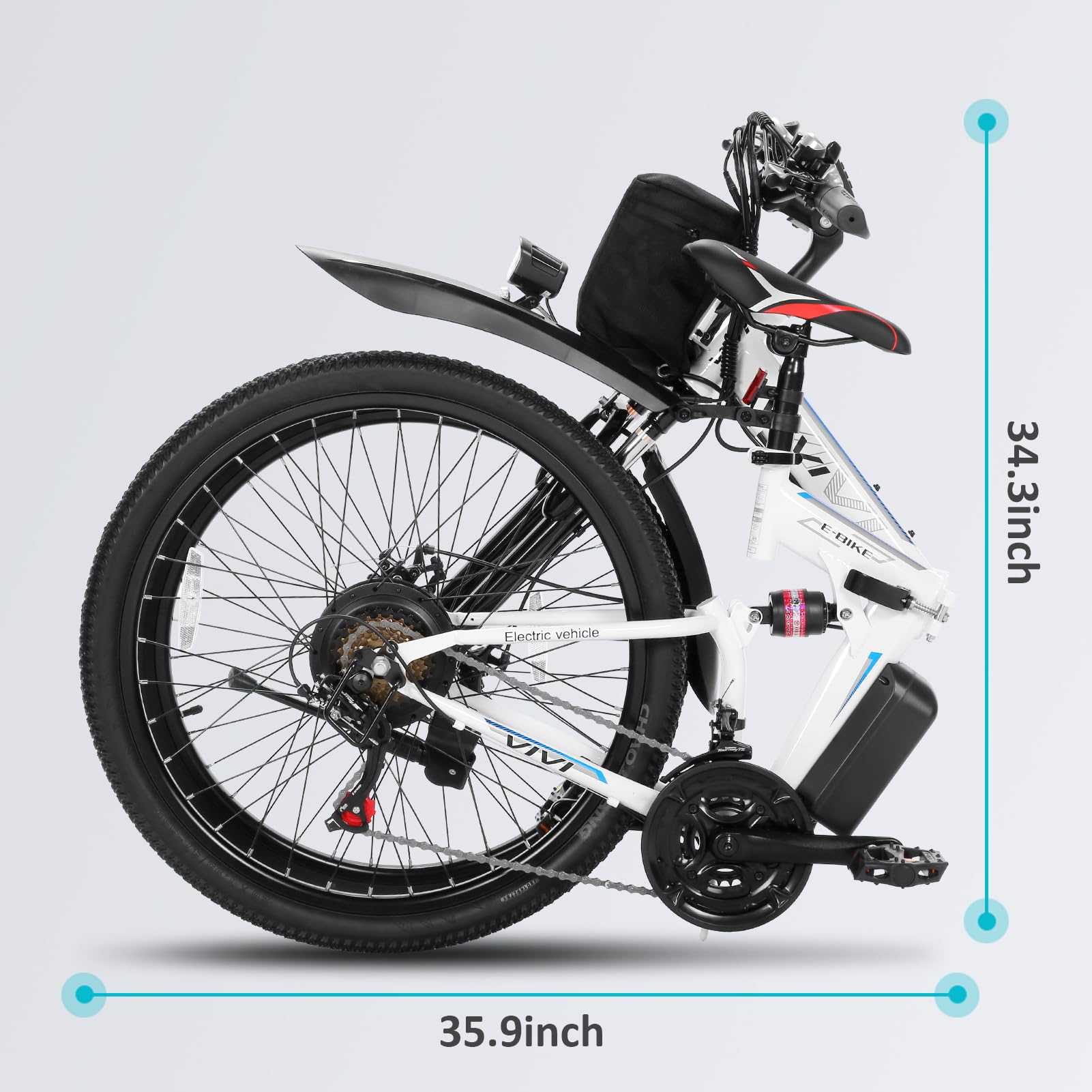 Vivi M026TGB Electric Bike 26" Electric Bike for Adults, Folding Electric Mountain Bike with 500W Motor, 48V Removable Lithium Battery, 21 Speed, 21.7MPH, Up to 50 Miles, Dual Shock Absorber, UL2849