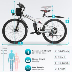 Vivi M026TGB Electric Bike 26" Electric Bike for Adults, Folding Electric Mountain Bike with 500W Motor, 48V Removable Lithium Battery, 21 Speed, 21.7MPH, Up to 50 Miles, Dual Shock Absorber, UL2849