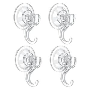 VIS'V Suction Cup Hooks, Small Clear Heavy Duty Vacuum Suction Hooks Shower Wall Suction Cup Hangers Removable Reusable Window Glass Door Suction Holder for Bathroom Kitchen Decor - 4 Pcs