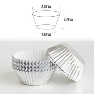 Cupcake Liners Silver,GOLF Standard Size Silver Foil Cupcake Liners Wrappers Metallic Baking Cups,Muffin Paper Cases, 100 Pack