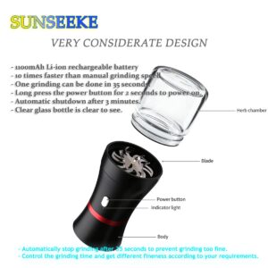 Sunseeke Electric Herb Grinder Built-in Battery, 2pcs 1.7oz Glass Herb Chamber Mini- Portable Black