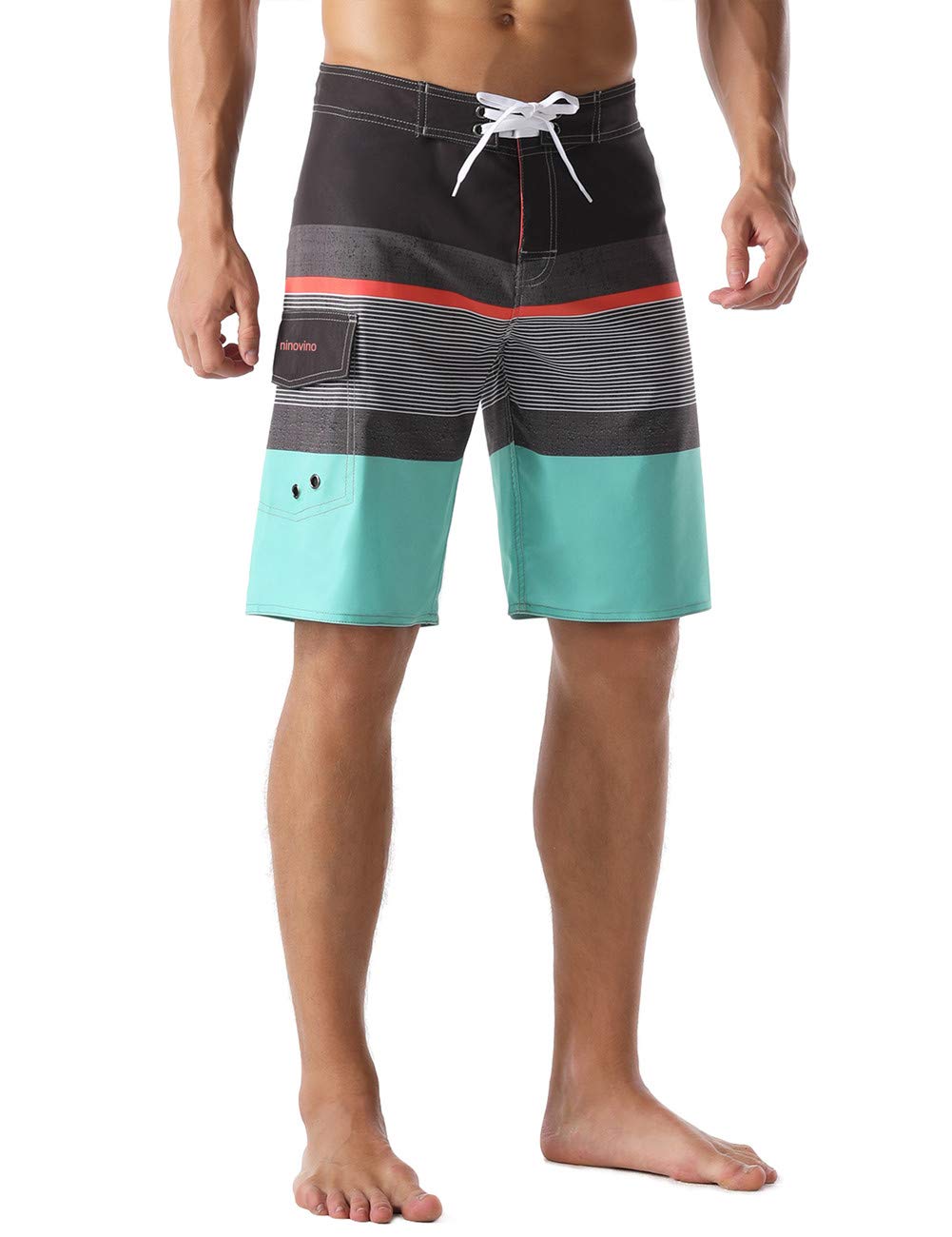 ninovino Men's Water Sports Swim Trunks Stripped Lightweight Quick Dry Coffe 36