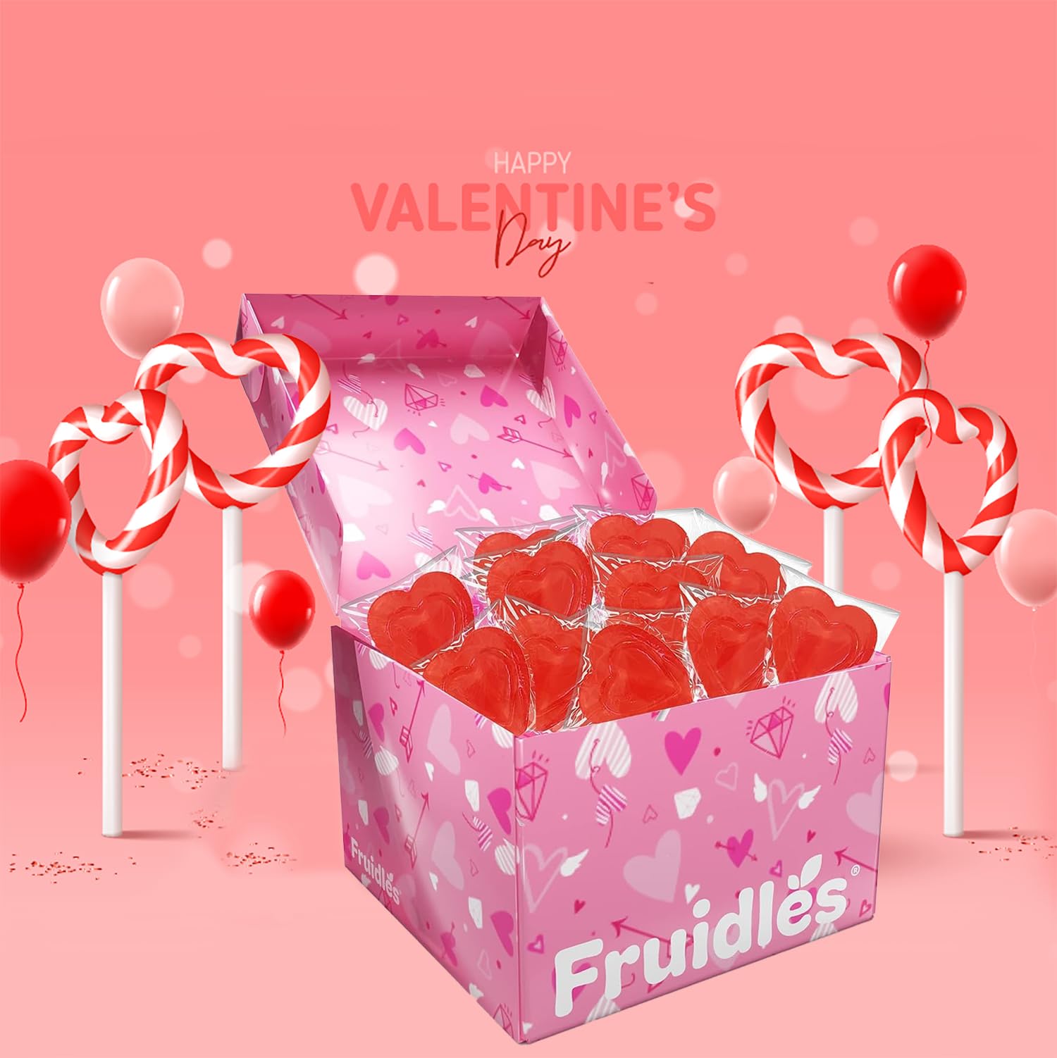 The Dreidel Company Valentines Day Lollipops Red Double Heart Shaped Cherry Flavored, Individually Wrapped, 12-Pack