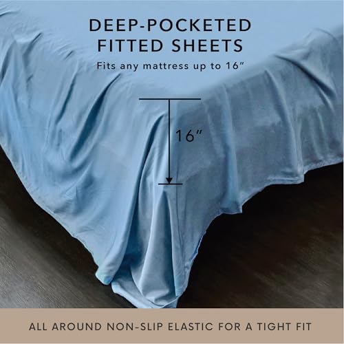 Bamboo Bay 4 Piece King Size Sheets Set - 100% Viscose Made From Bamboo Sheets King Size - Soft Cooling Sheets For Hot Sleepers - Breathable King Sheets Deep Pocket Fits Up to 16" Mattress, Light Blue