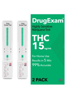 2 pack - drugexam made in usa most sensitive marijuana thc 15 ng/ml single panel drug test kit - marijuana drug test with 15 ng/ml cutoff level for detecting any form of thc (2)