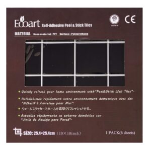 Ecoart Peel and Stick Wall Tile 10" X 10" Backsplash Stick On Kitchen Bathroom 16 Cells Square Brick Stick Tile Sticker(6 Sheets) (Black)