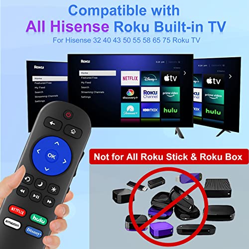 Pack of 2 Remote Compatible with Hisense Roku TV Remote with Netflix, Disney, Hulu, Amazon Buttons, Remote for 32 40 43 50 55 58 65 75 inch Hisense 4K UDH QLED LED HDR Smart Roku TV, No Setup Required