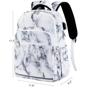 Bluboon Backpack for Women 15.6 Inch Laptop Bookbag College Bag with USB Port (Marble White)