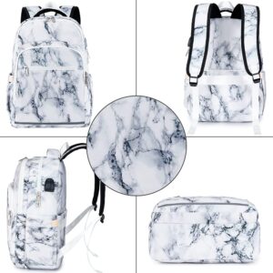 Bluboon Backpack for Women 15.6 Inch Laptop Bookbag College Bag with USB Port (Marble White)