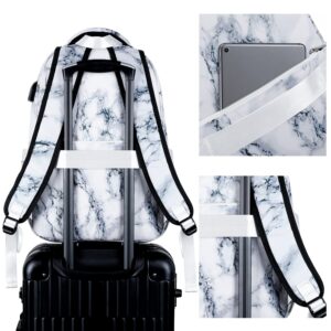 Bluboon Backpack for Women 15.6 Inch Laptop Bookbag College Bag with USB Port (Marble White)