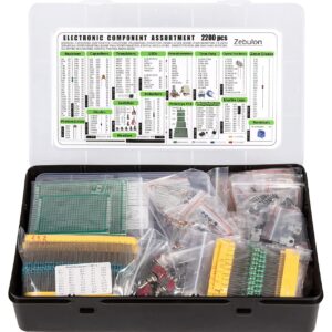 2200 pcs Electronic Component Assortment Kit, Capacitors, Resistors, Transistors, Inductors, Diodes, Potentiometer, IC, LED and PCB