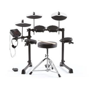 alesis drums debut kit – kids drum set with 4 quiet mesh electric drum pads, 120 sounds, drum stool, drum sticks, headphones and 100 melodics lessons