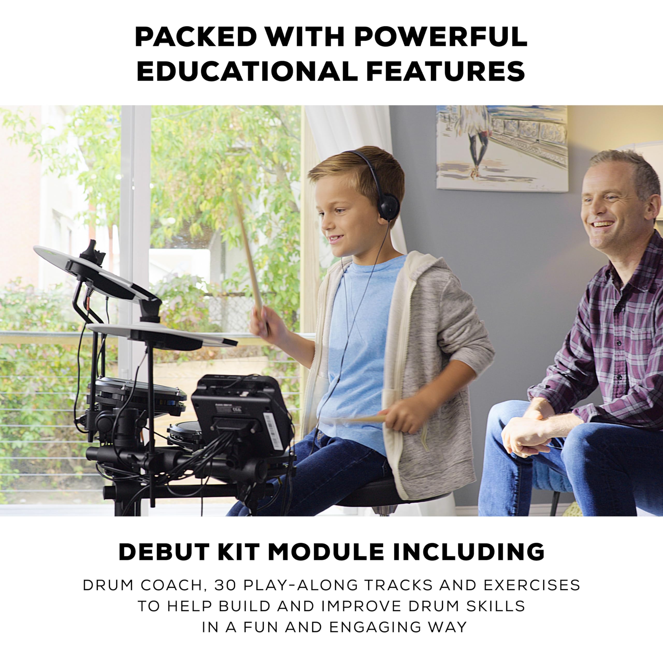 Alesis Drums Debut Kit – Kids Drum Set With 4 Quiet Mesh Electric Drum Pads, 120 Sounds, Drum Stool, Drum Sticks, Headphones and 100 Melodics Lessons