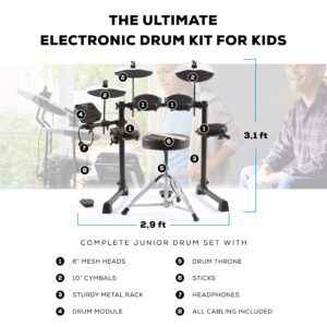 Alesis Drums Debut Kit – Kids Drum Set With 4 Quiet Mesh Electric Drum Pads, 120 Sounds, Drum Stool, Drum Sticks, Headphones and 100 Melodics Lessons