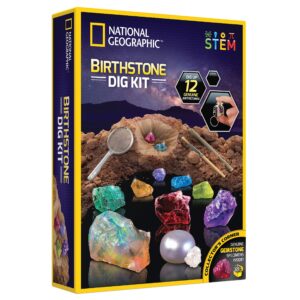 national geographic birthstone dig kit - science kit with 12 genuine birthstones, includes a real diamond, ruby, sapphire, pearl, & more, gemstones and crystals, rock collection (amazon exclusive)