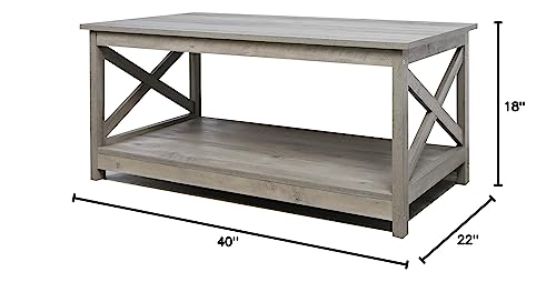 Rainbow Sophia Coffee Table, Modern Farmhouse Wood Coffee Table with 2-Tier Storage, 40 Inch, Washed Oak