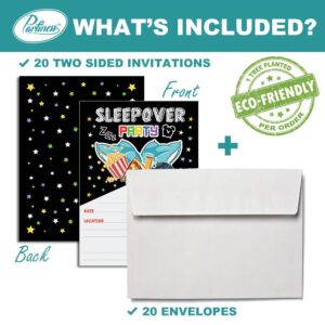 Sleepover Boy Birthday Invitations, Slumber Party Invitations, 20 Invitations + 20 White Envelopes