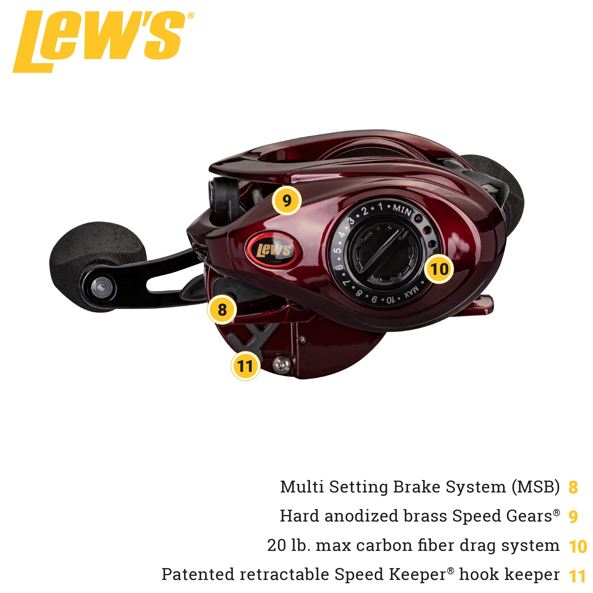 Lew's KVD 7.5:1 Right Hand Baitcast Reel, Maroon, One Size, (KVD1SH)