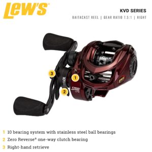 Lew's KVD 7.5:1 Right Hand Baitcast Reel, Maroon, One Size, (KVD1SH)