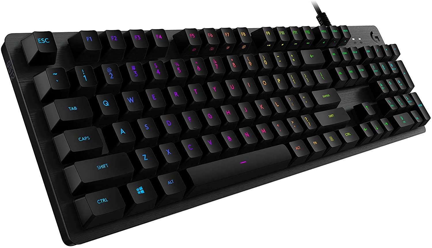 Logitech G512 Lightsync RGB Mechanical Gaming Keyboard, Carbon English Layout GX Blue Switch, Brushed Aluminum Case, USB Pass Through, 920-008936 (Renewed)