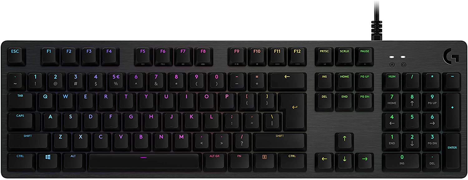 Logitech G512 Lightsync RGB Mechanical Gaming Keyboard, Carbon English Layout GX Blue Switch, Brushed Aluminum Case, USB Pass Through, 920-008936 (Renewed)