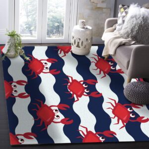 Big buy store Indoor Area Rugs Red Crab Non-Slip Rectangular Carpet Blue Chevron Zig Zag Soft Floor Mat for Living Room Bedroom Kids Room Kitchen Home Decor -2'x3'