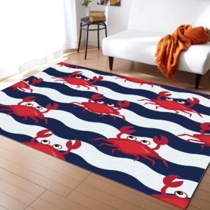 Big buy store Indoor Area Rugs Red Crab Non-Slip Rectangular Carpet Blue Chevron Zig Zag Soft Floor Mat for Living Room Bedroom Kids Room Kitchen Home Decor -2'x3'