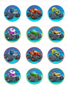 cakecery blaze and the monster machines edible image cupcake cookie topper 2" cupcake (12 pieces/sheet)