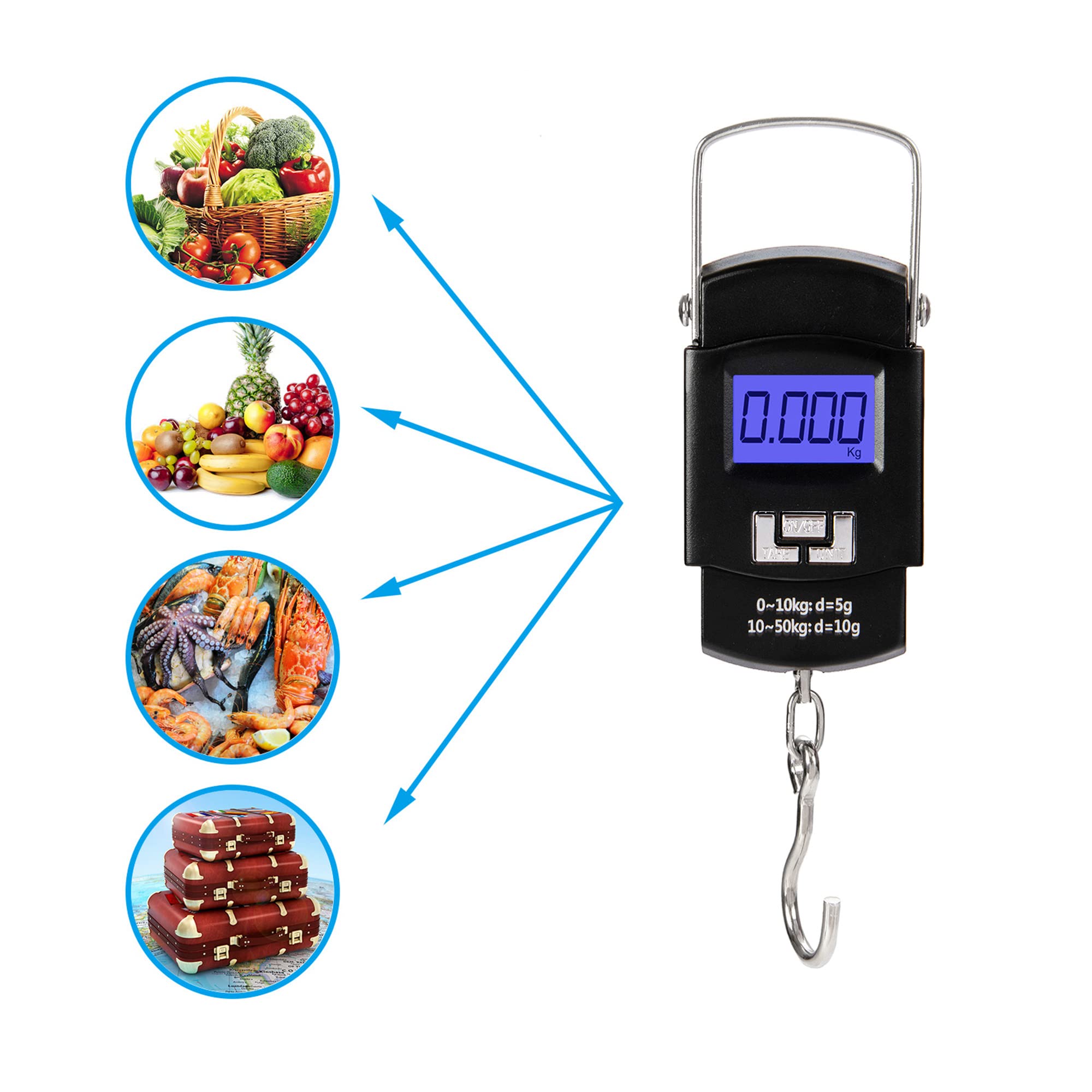 Hyindoor Portable Luggage Scale 50kg/110lb Electronic Digital Suitcase Weight Scale Travel Bag Hanging Weighing Scale