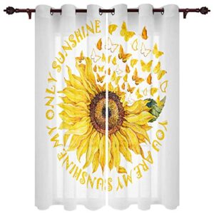 big buy store blackout curtains panels sunflower butterfly thermal insulated grommet window curtains white background room darkening curtain drapes for bedroom & living room 52inches w x 84inches l