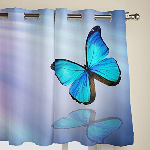 Big buy store Blackout Curtains Panels Blue Butterfly Thermal Insulated Grommet Window Curtains Insect Nature Room Darkening Curtain Drapes for Bedroom & Living Room 52inches W x 96inches L