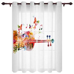 big buy store blackout curtains panels guitar notes thermal insulated grommet window curtains watercolor butterfly room darkening curtain drapes for bedroom & living room 52inches w x 90inches l